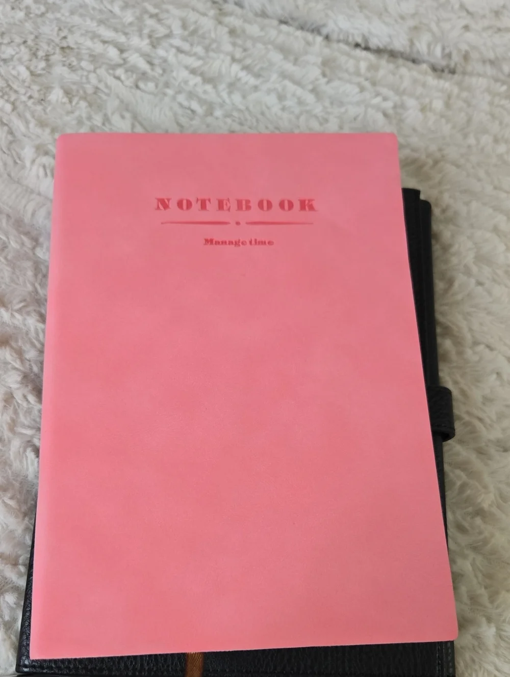 Black Faux Leather Planner with Purple Pen And Manage Time Pink Notebook